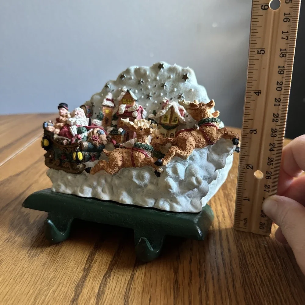 Iron Double Stocking Holder Santa Reindeer Winter Scene‎